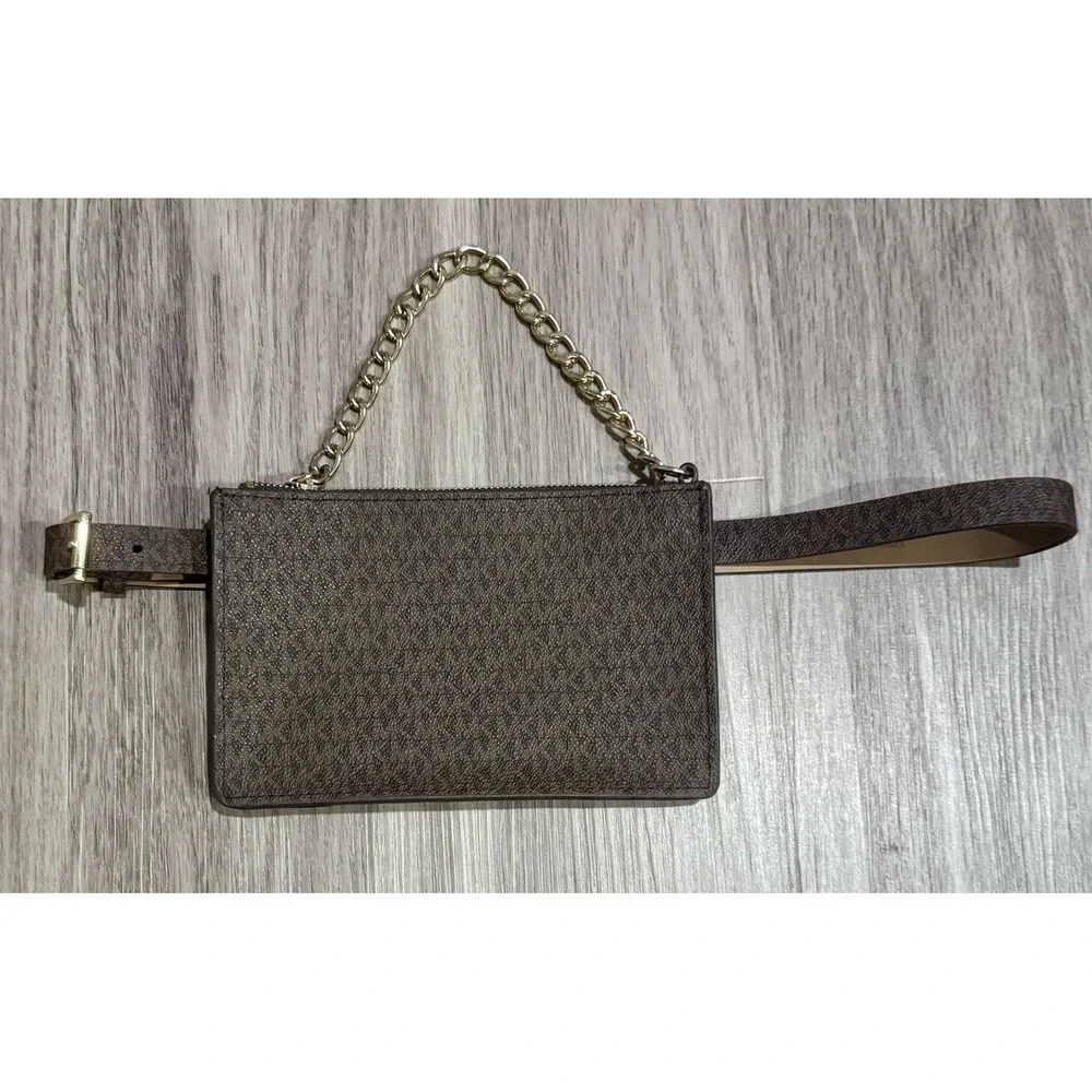 Michael Kors Signature Leather Waist Bag Fanny Pack With Chain MK Logo